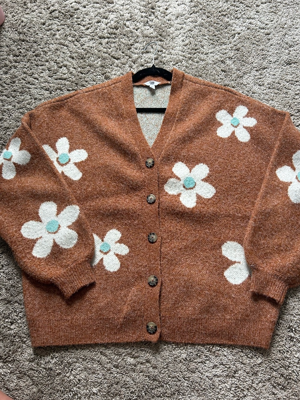 Ascot & Hart Rust Floral Button-Front Women's Cardigan Sweater